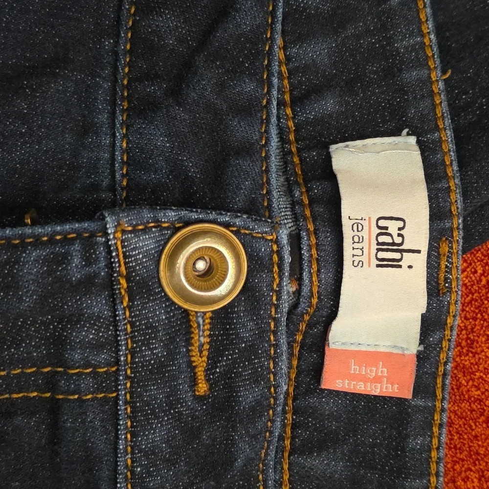 New CAbi Dark Blue High Straight Women's Jeans Size 12 32 5 Pkt Soft Denim - Picture 7 of 7